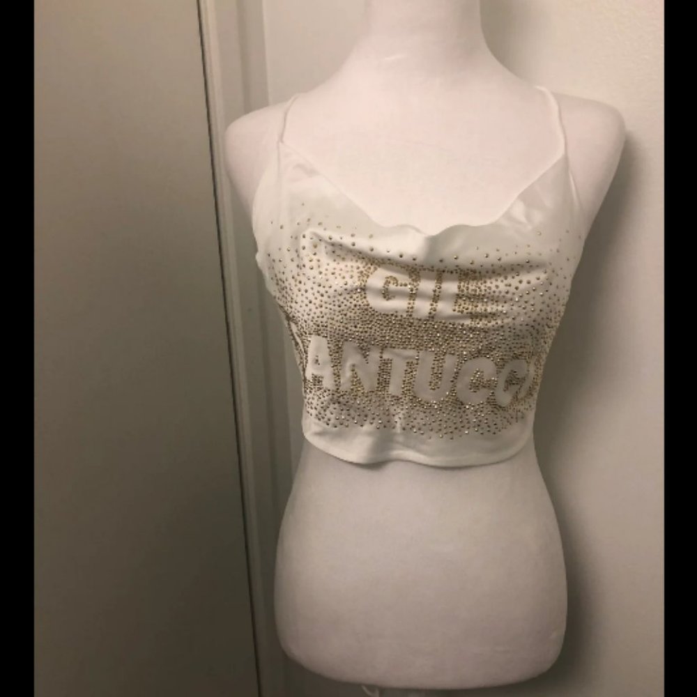 Gil Santucci Rhinestone Cowl Neck Top